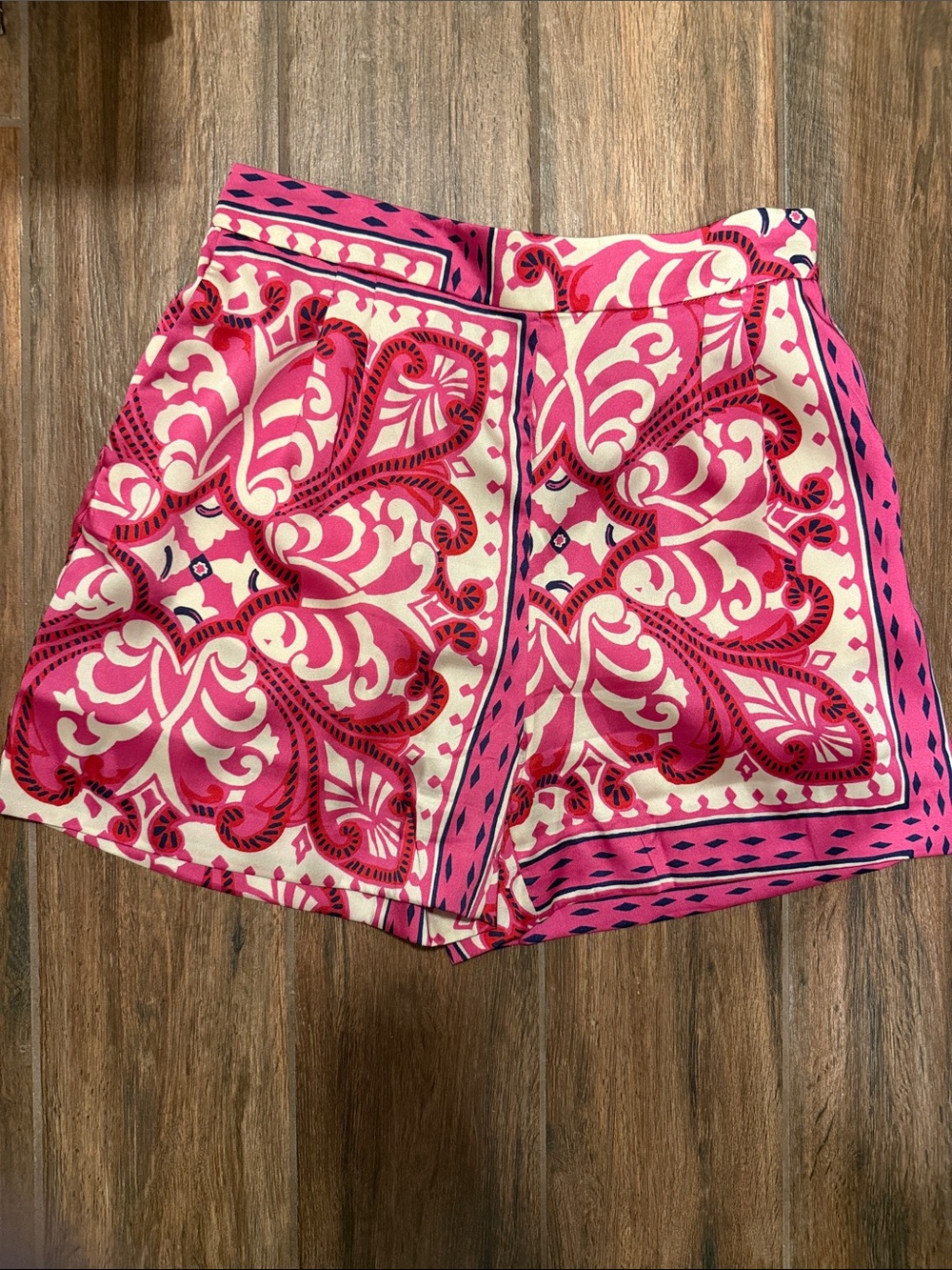 Mango Pink and Cream Tile-Print High-Rise Bermudas